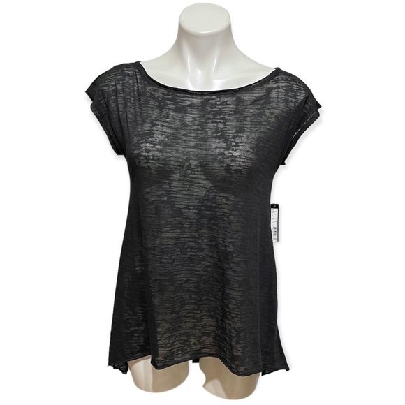 Alice +  Olivia XS Black High Low Boat Neck Burnout Tee NEW WITH TAGS - Picture 2 of 9